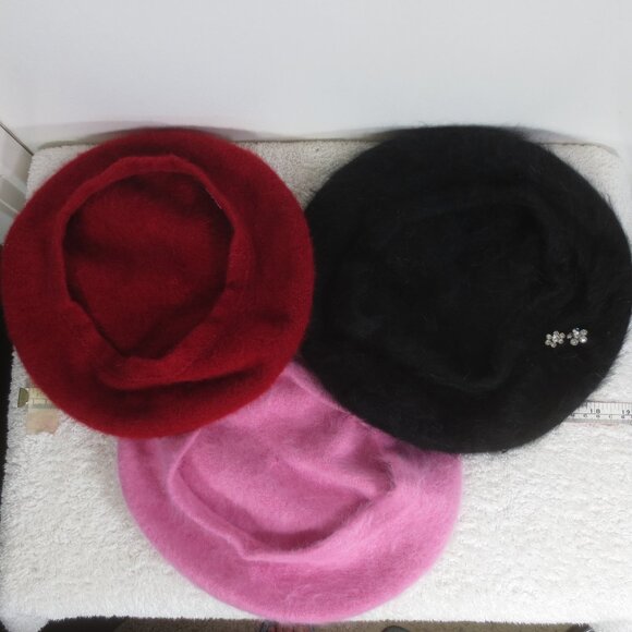 A. Brod Hats Lot of 3 Berets Black Pink Wine Vintage Angora Wool Blend Caps OSM main image 7